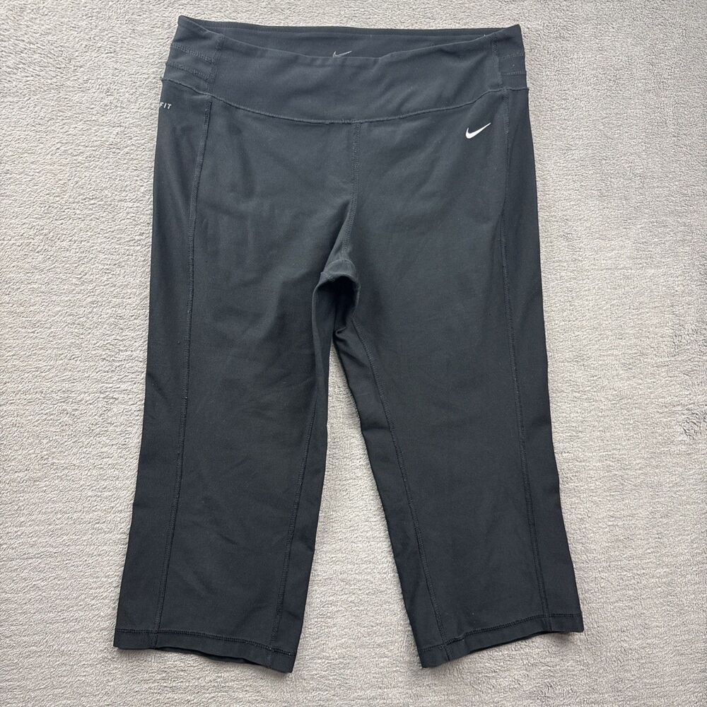 Nike Womens Black Dri Fit Straight Leg Crop Elastic Waist Pull On Track Pants M